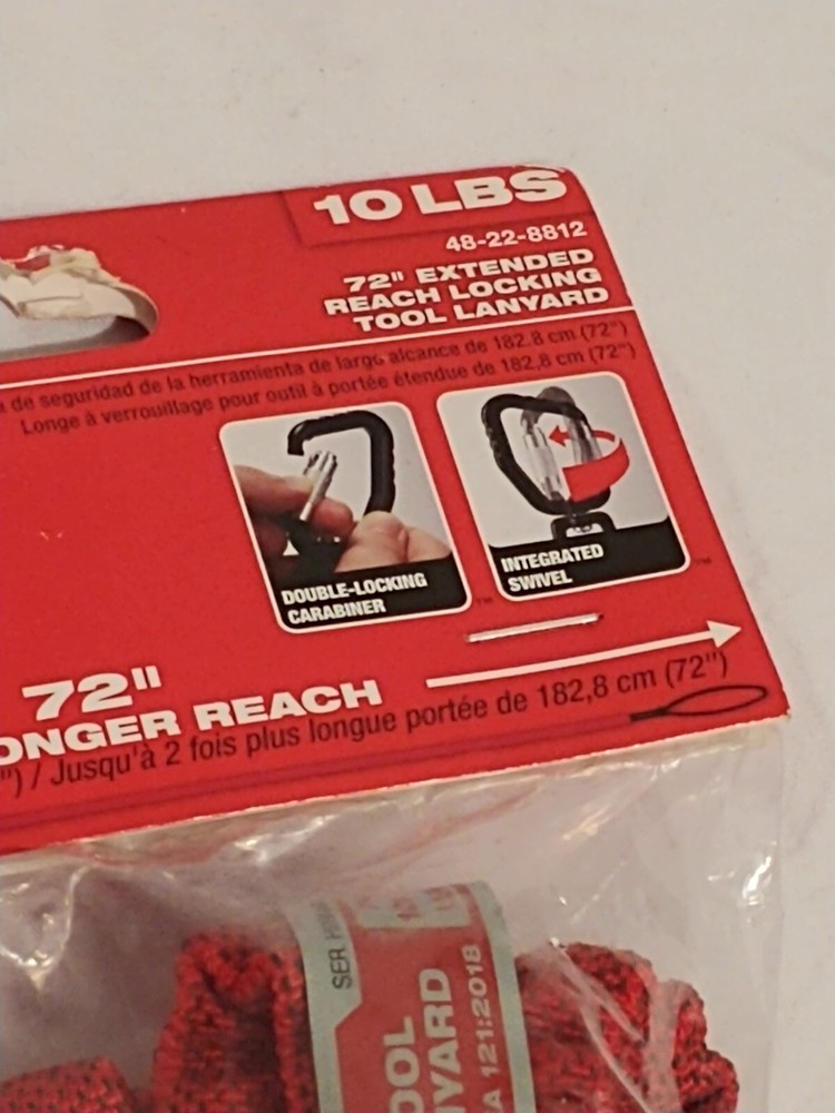 Milwaukee 72in Extended Reach Locking Tool Lanyard- 10-Lb Working Load