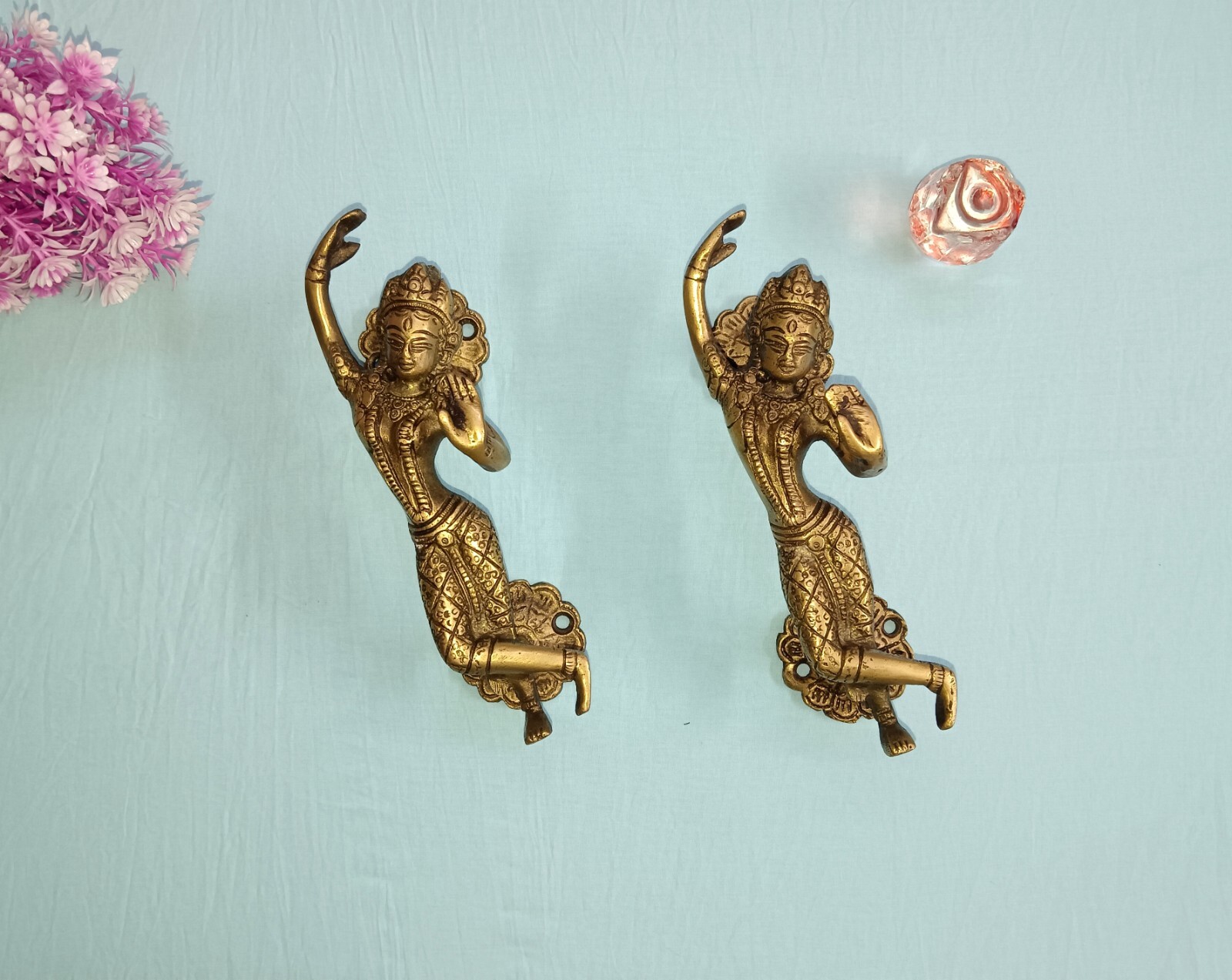 Dancing Lady Pose Door Handle Pair Brass Nritya Girl Interior Door Pull CA476