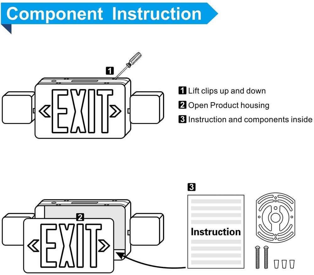 UL Listed Led 6 Packs Led Green Exit Sign with Battery Backup Combo Exit Lights.