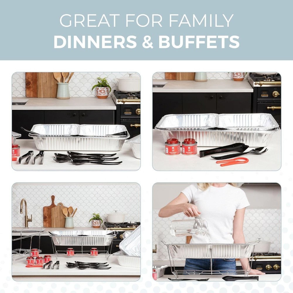 Large Full Size 33-Pcs Disposable Chaffing Buffet with-Covers, Utensils