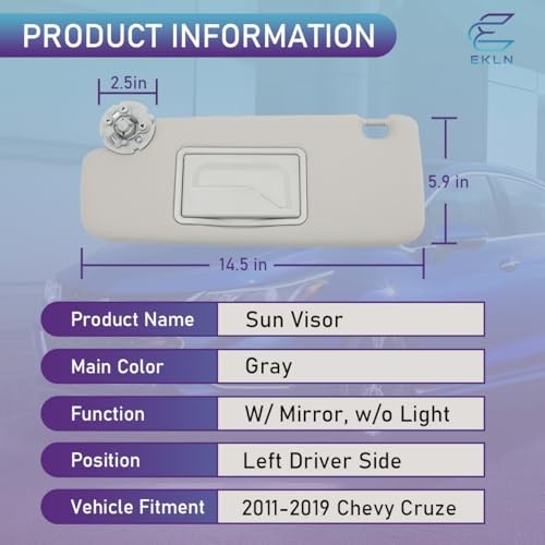 Sun Visor Left Driver Side LH with Mirror, Fit for 2011-2019 Chevy Left Gray