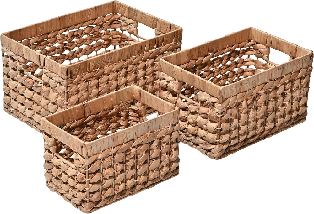 BSK2012A-3SET Hayden Bohemian Cottage Handwoven Hyacinth Rectangular Nesting Wic