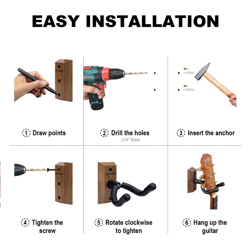 Bandpop Guitar Wall Mount - Black Walnut 1 Pack, 1pack