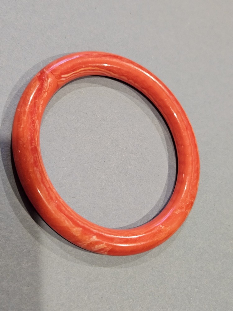 Orange Bakelite Bracelet | 40s Orange Mottled Bakelite Bangle 1940s