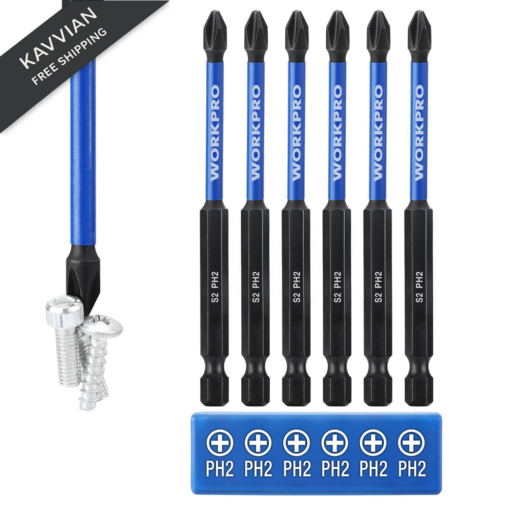 WORKPRO 6pcs PH2 Impact Phillips Screwdriver Bit Set, S2 Professional 4 in