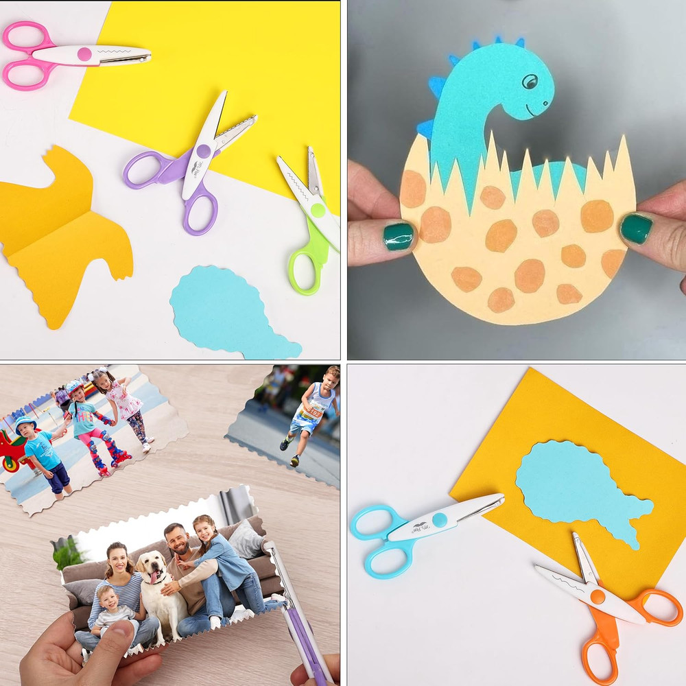 Craft Scissors - Decorative Edge, 6 Pack, White & Vibrant Color, Zig Zag & Patte