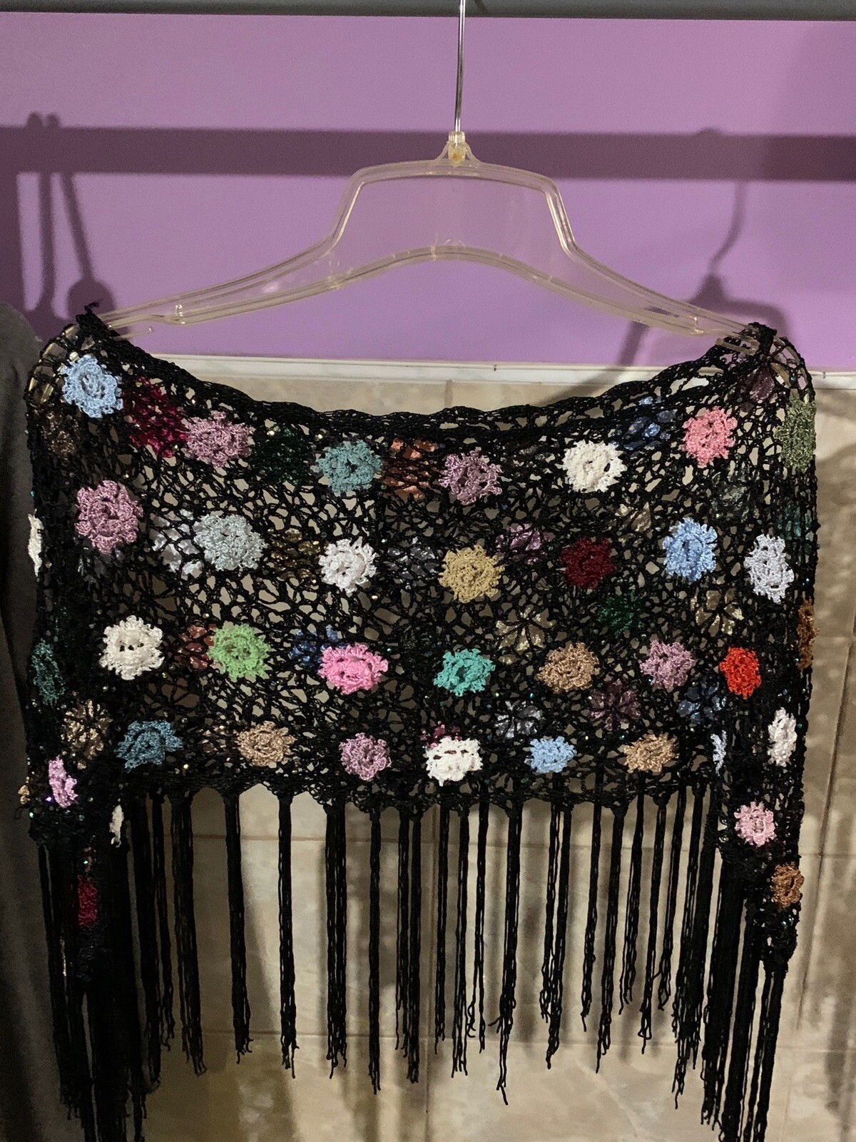 Crochet Poncho (Black/Multi-Colored) - 1pc