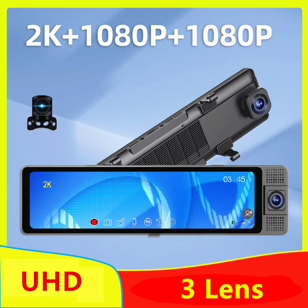 Dash Cam Car DVR Recorder Touch Screen 3 Lens Front/Rear/Inside Camera G-Sensor