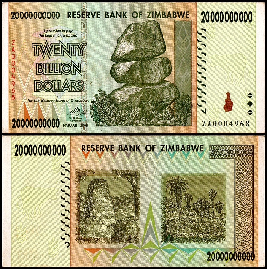 Zimbabwe 20 Billion Dollars, 2008, P-86, Used, REPLACEMENT