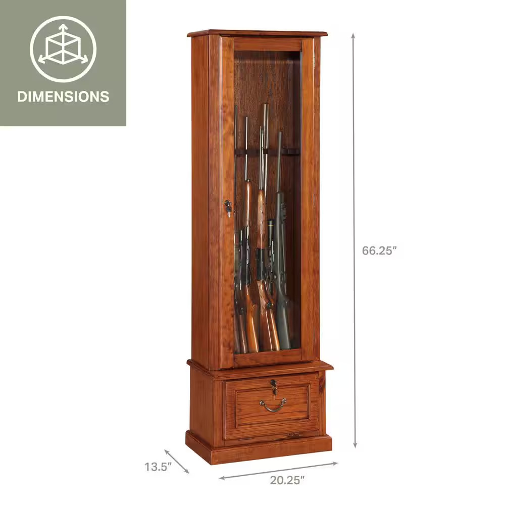 8 Gun Key Locking Gun Cabinet in Brown