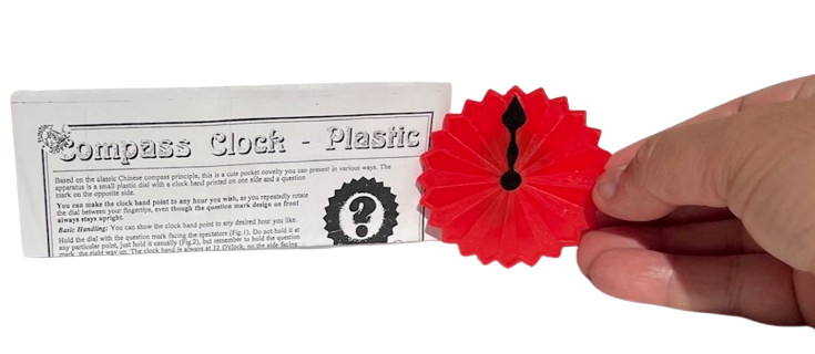 1 COMPASS CLOCK Close Up Pocket Magic Trick RED Plastic ? Mark Disc Dial Puzzle