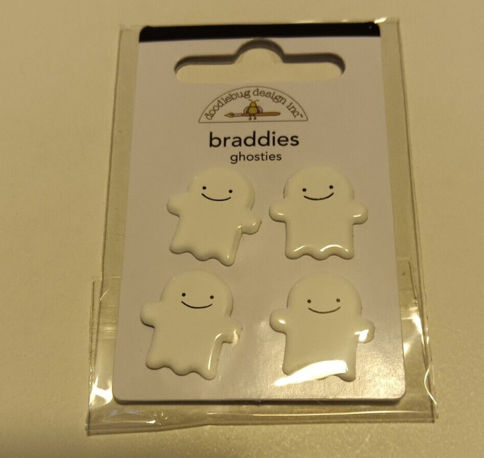 Crafts Doodlebug Brads Braddies Ghosties White Ghosts Smiling X 4