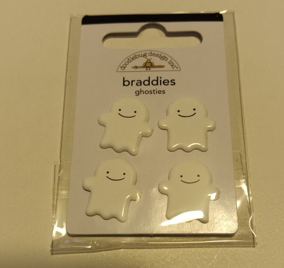 Crafts Doodlebug Brads Braddies Ghosties White Ghosts Smiling X 4