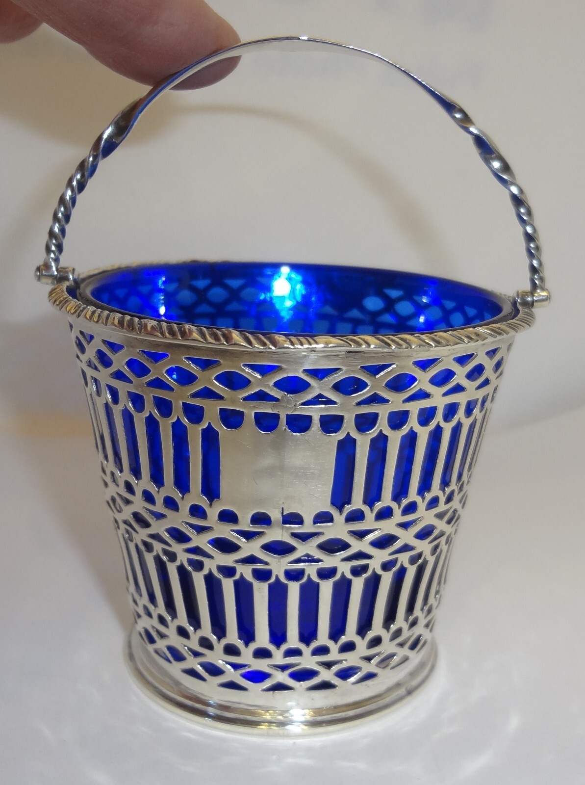 George III 1773 London PHILIP FREEMAN Sterling Silver & Glass Salt Cellar Basket