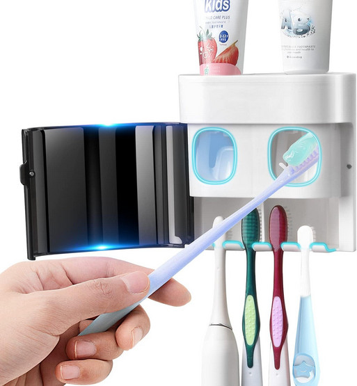 UV Toothbrush Holder Sterilizer w/ Automatic Toothpaste Dispenser Wall Mount