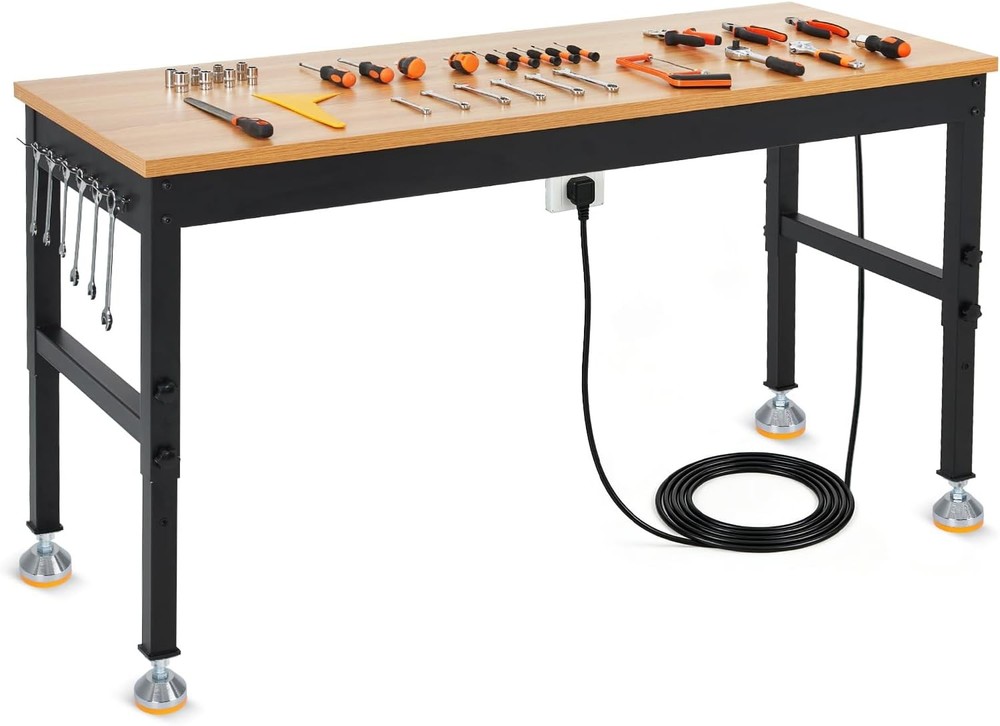 Garage Workshop Workbench w/ Locking Casters or Feet Adjustable Bench Table