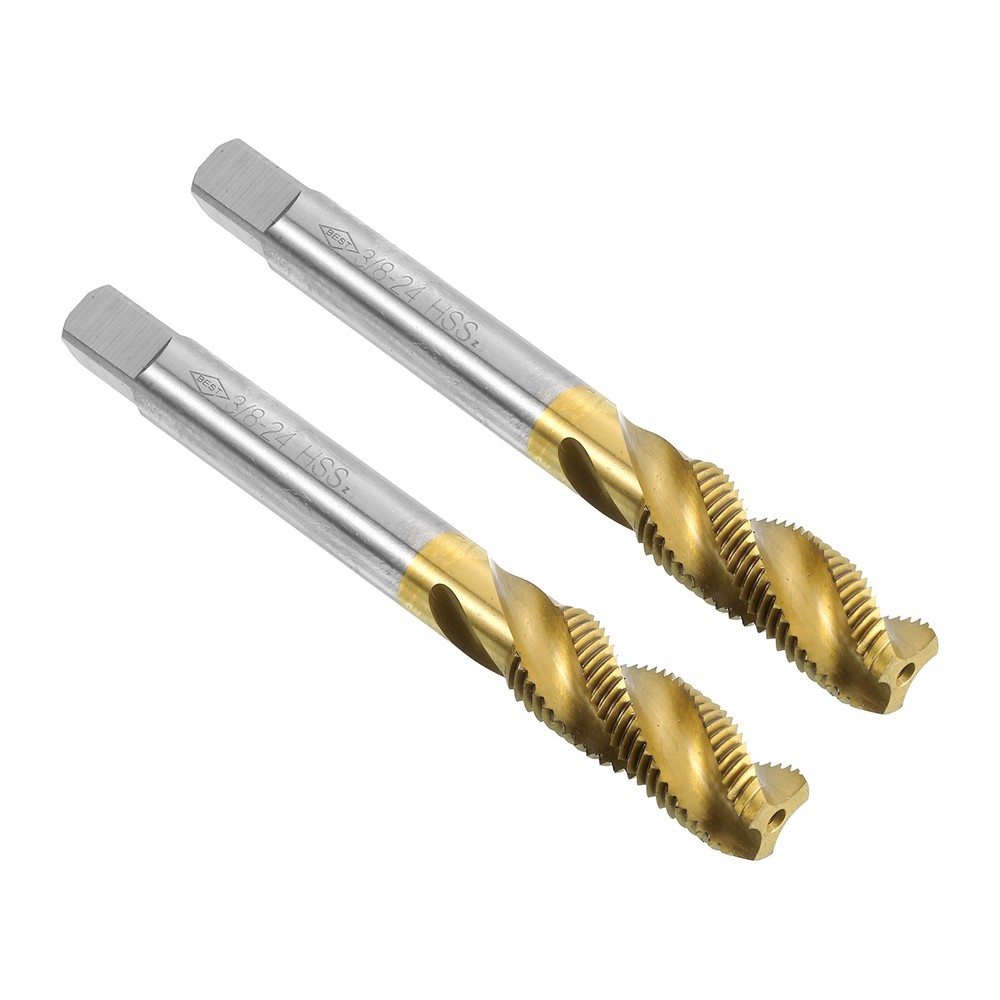 2pcs Spiral Flute Thread Taps 3/8-24 UNF Titanium Coated Screw Threading