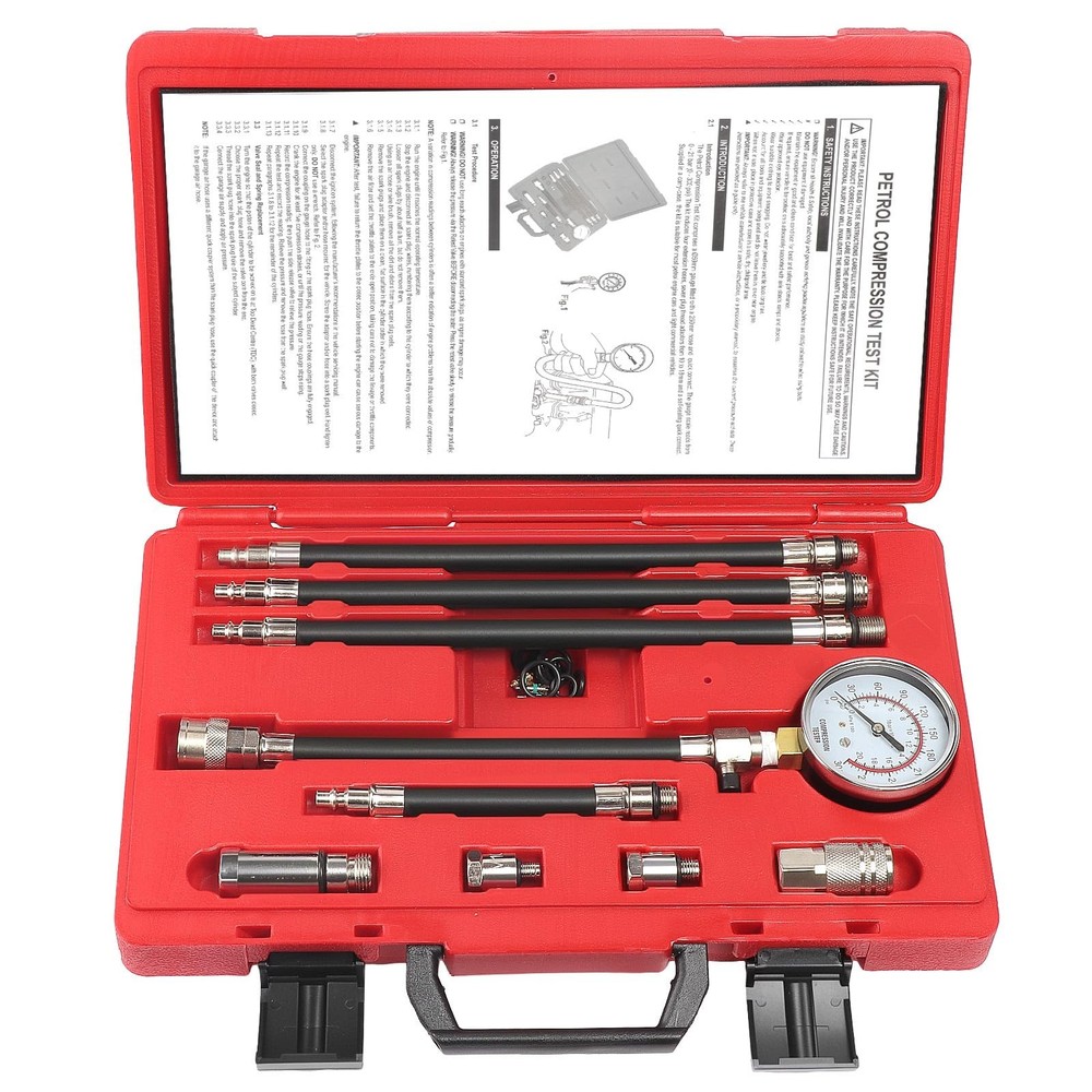 Engine Compression Test Kit - Petrol Compression Tester with 2-3/4" Gauge, 10 Pi