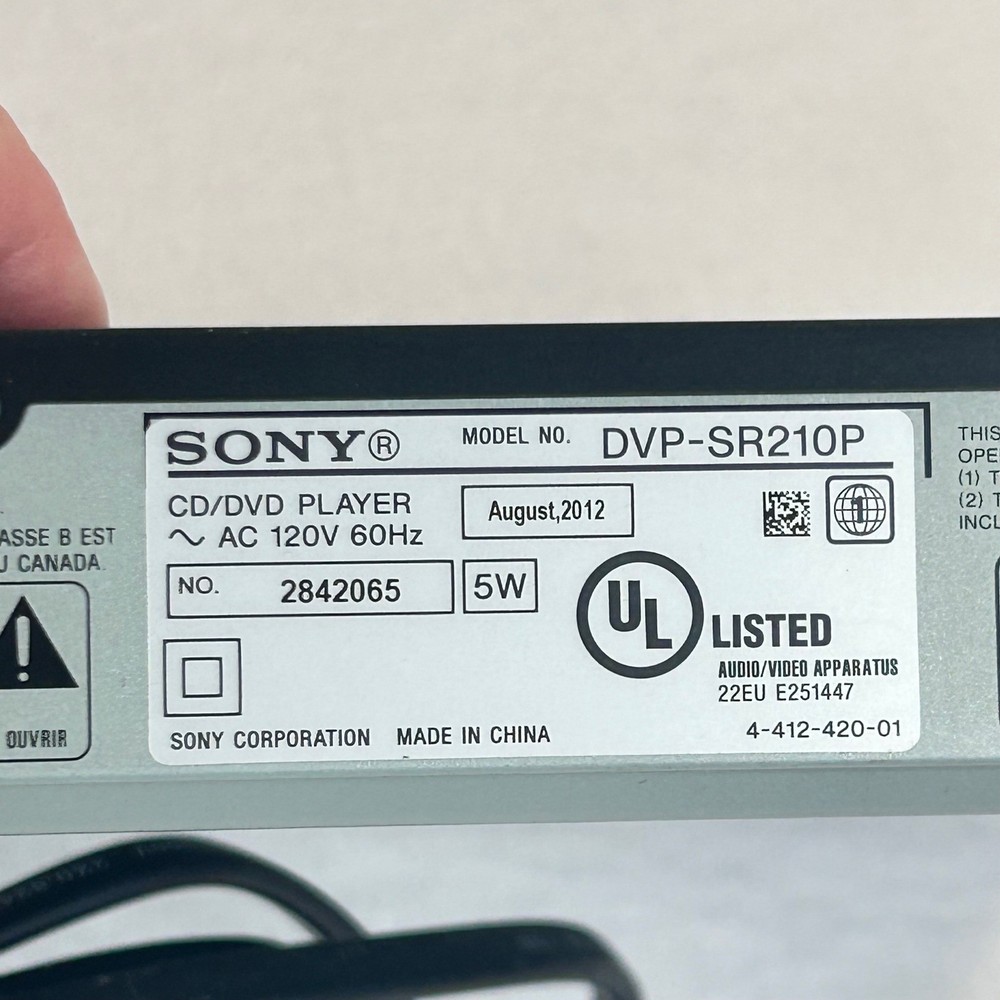 Sony DVP-SR210P CD DVD Player Black Progressive Scan Dolby Digital Component Out