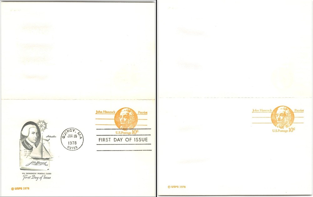 US #UY30 First Day, 1978, Message Reply, 10c John Hancock, unsevered, Artmaster
