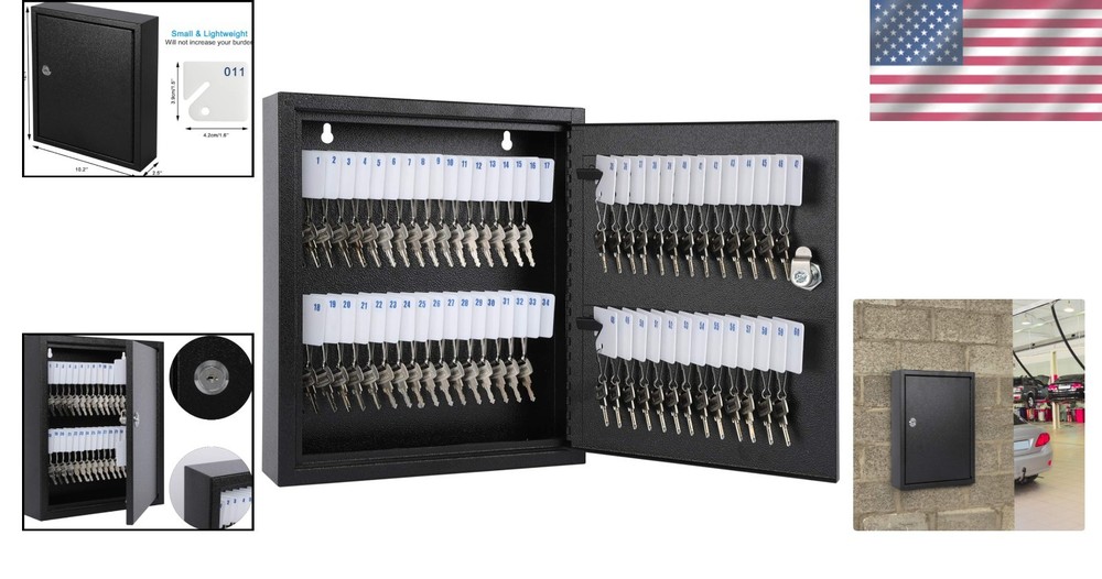Durable Lockable Key Box with 60 Key Rings - Ideal for Home & Office Security