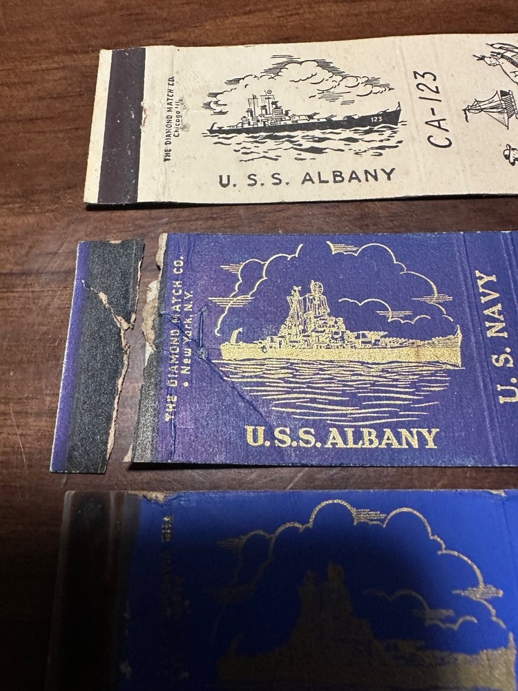 3 WW2 USS Albany Matchbook Covers