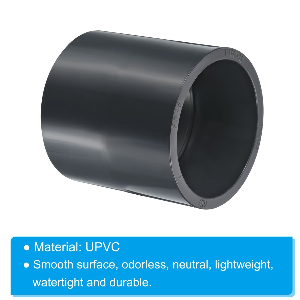 UPVC Pipe Fitting 75mm Socket, 2 Pack Straight Coupling, Dark Grey