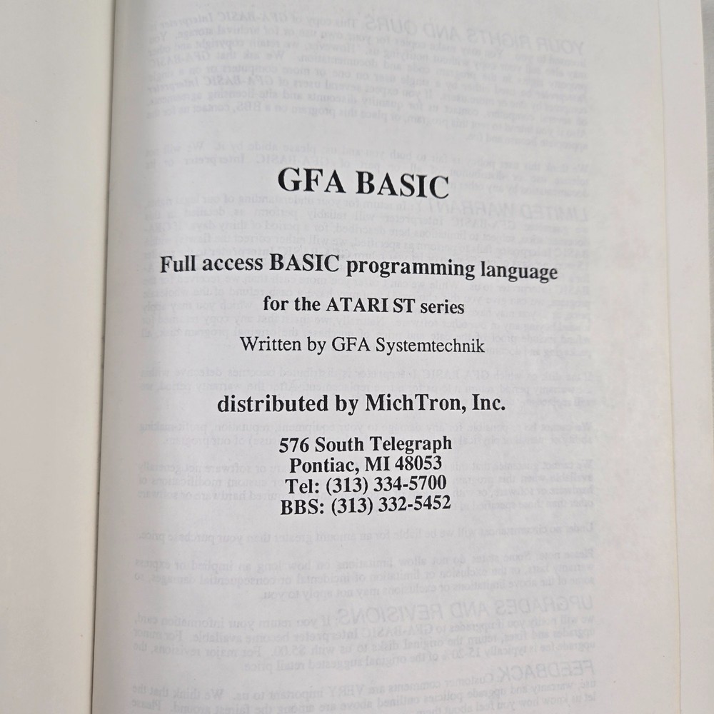 MichTron GFA BASIC Atari ST Programming Language Book 1986 2nd Edition PB