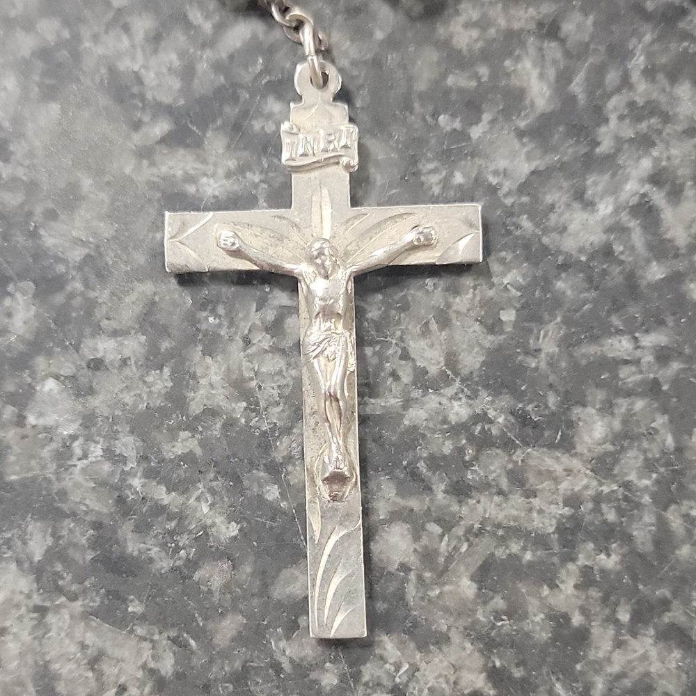 Vtg Large Size Crystal Sterling Silver 24" Rosary