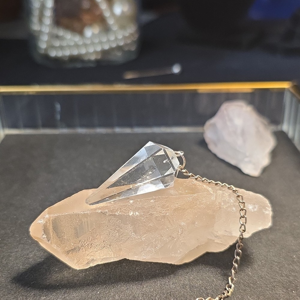 Faceted Clear Quartz Crystal Healing Pendulum with Chain