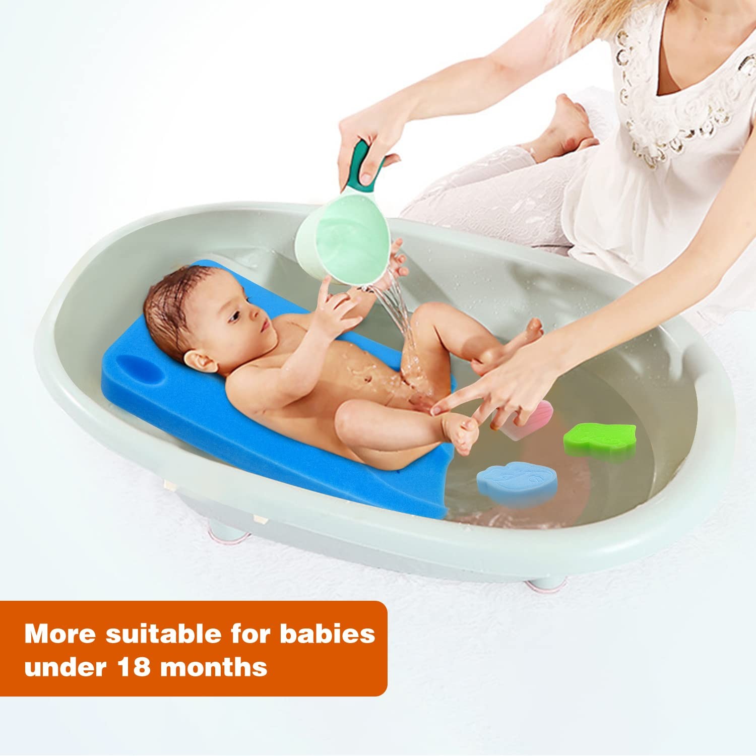 Baby Bath Sponge Soft Infant Bath Mat Newborn Cushion Odor Free (Blue)