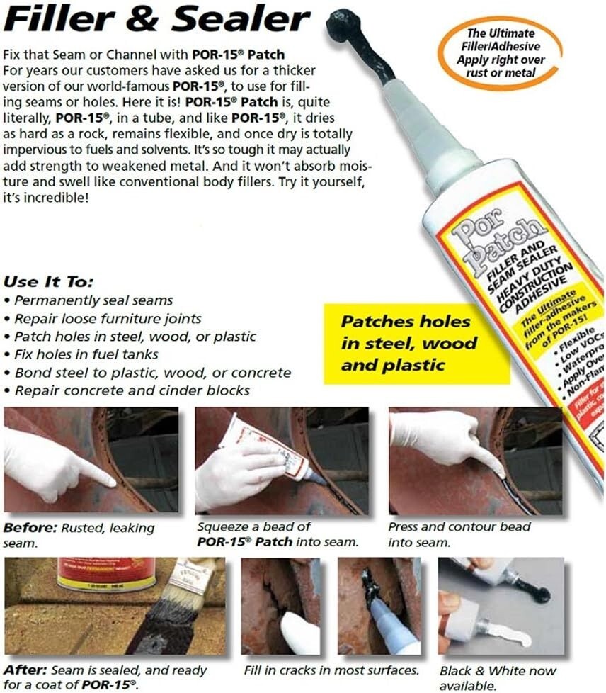New POR-15 49013 Patch Filler & Seam Sealer Ultimate Filler Adhesive Black 4 Oz