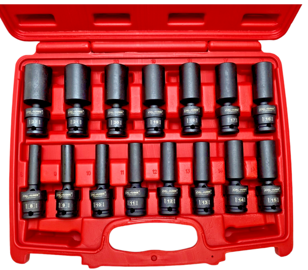15PC 3/8"DR.Universal Swivel Deep Impact Socket Set(METRIC)PRO Radius 8-22mm Set