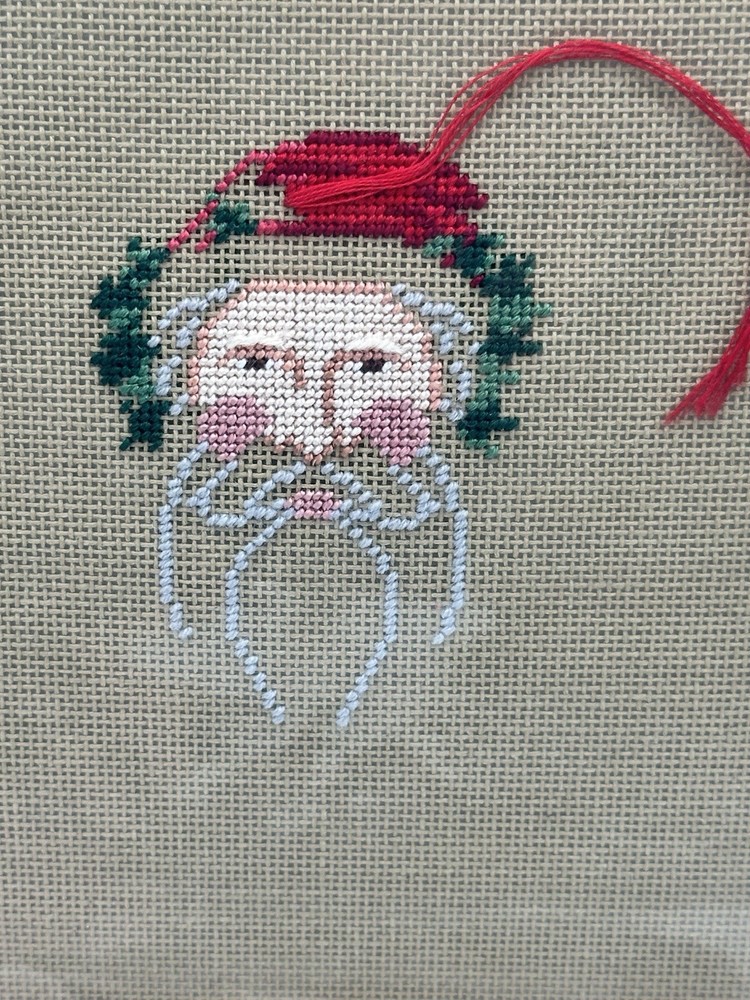 Mounted Santa Needlepoint Project Incomplete With Color Legend