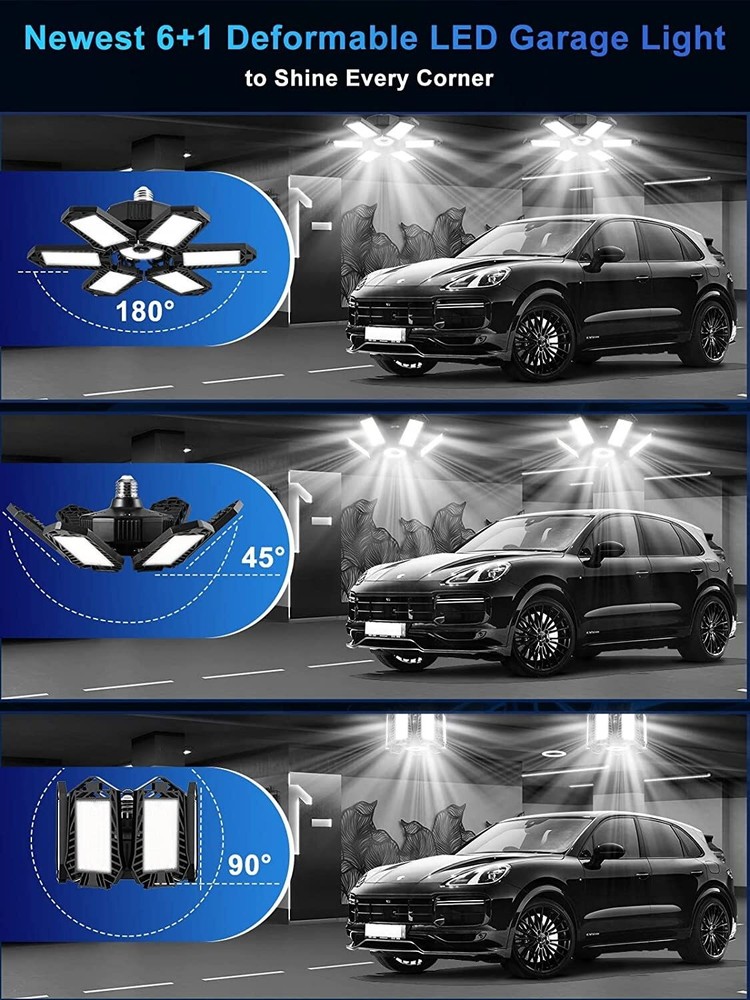 2 PACK 100W LED Garage Lights Deformable 10000lm Bulb LED Ceiling Workshop Lamp