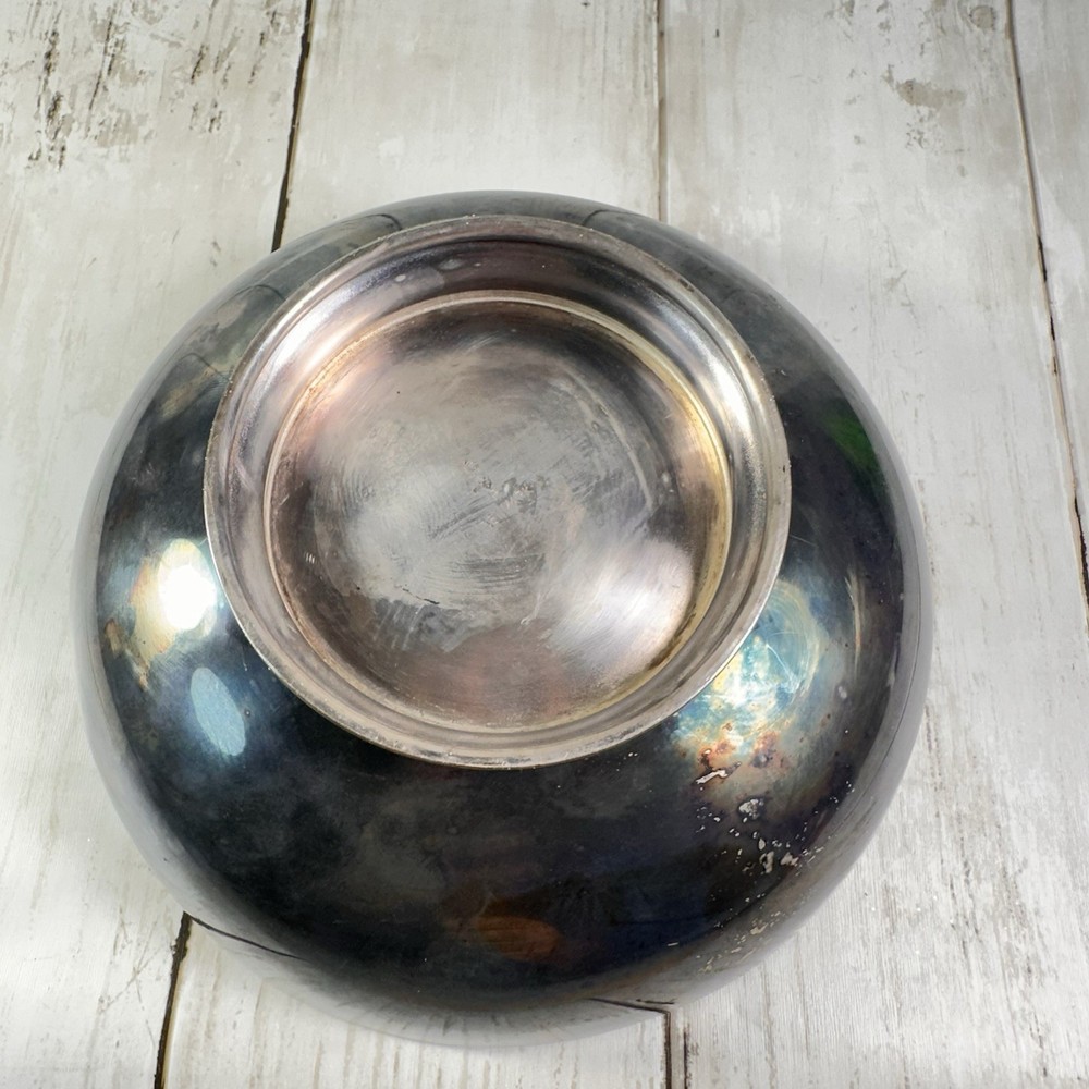 VTG Mid Century Modern DANISH Silverplate Bowl RED Enamel Interior Marked