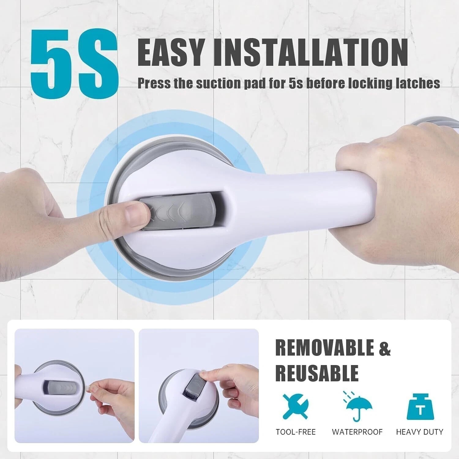 Shower Handle 2 Pack 12" Grab Bars Suction Grip Handicap Elderly Bathroom Safety