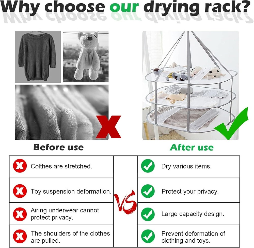 3 Tier Folding Mesh Clothes Drying Rack Stackable Sweater Drying Rack W/