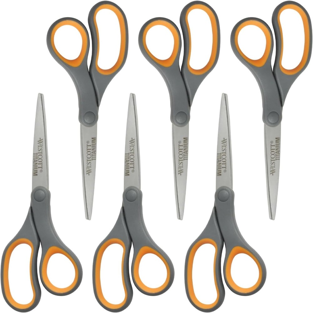 8-Inch Titanium Bonded Straight Scissors, Soft Handle, Gray/Yellow, 4-Pack