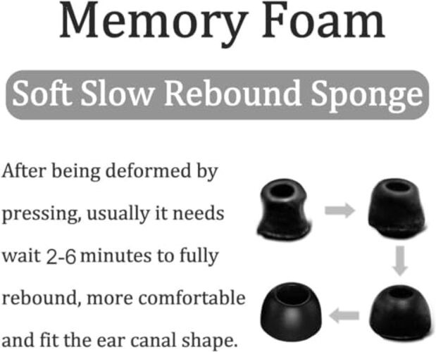 Replacement Memory Foam Ear Tips Compatible with Bose New S/M/L Black