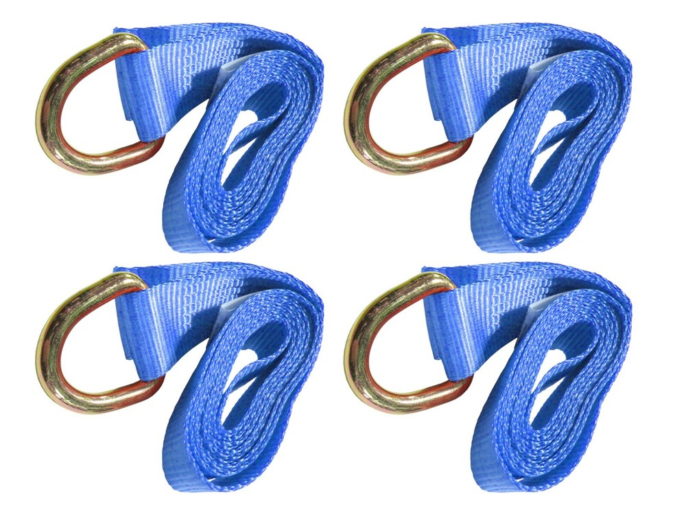4 Pack 8' Blue Lasso Tie Down Straps with O-Ring 2" Polyester Webbing WLL 3,335