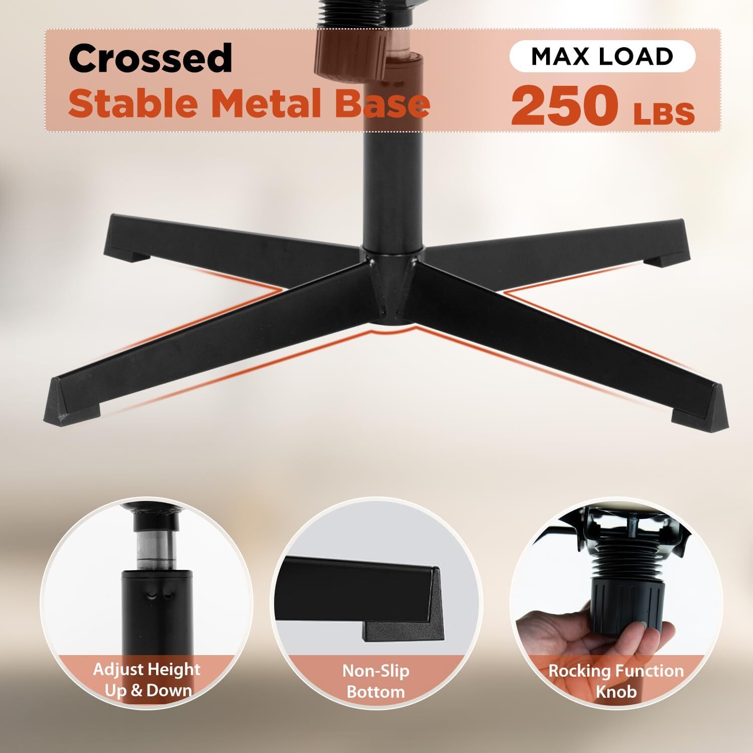 Criss Cross Chair Armless Office Chair No Wheels Modern Swivel Height Adjustable