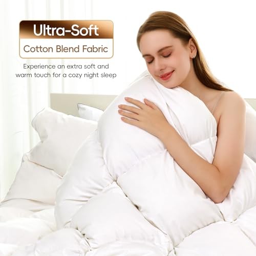 Luxury Goose Feather Down Comforter Queen Size - 1600 TC/DM Square Queen White