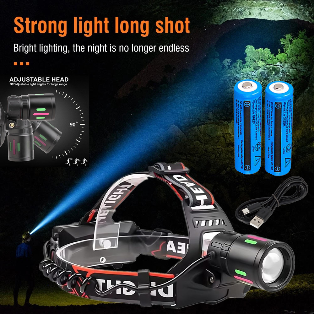 Brightest Powerful 30W LED Headlamp USB-type C Rechargeable Headlight Flashlight