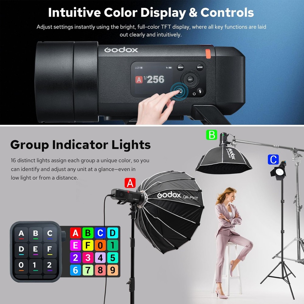 Godox AD400PROII Profession Studio Flash Light with Godox&Bowens Mount GN72 4...