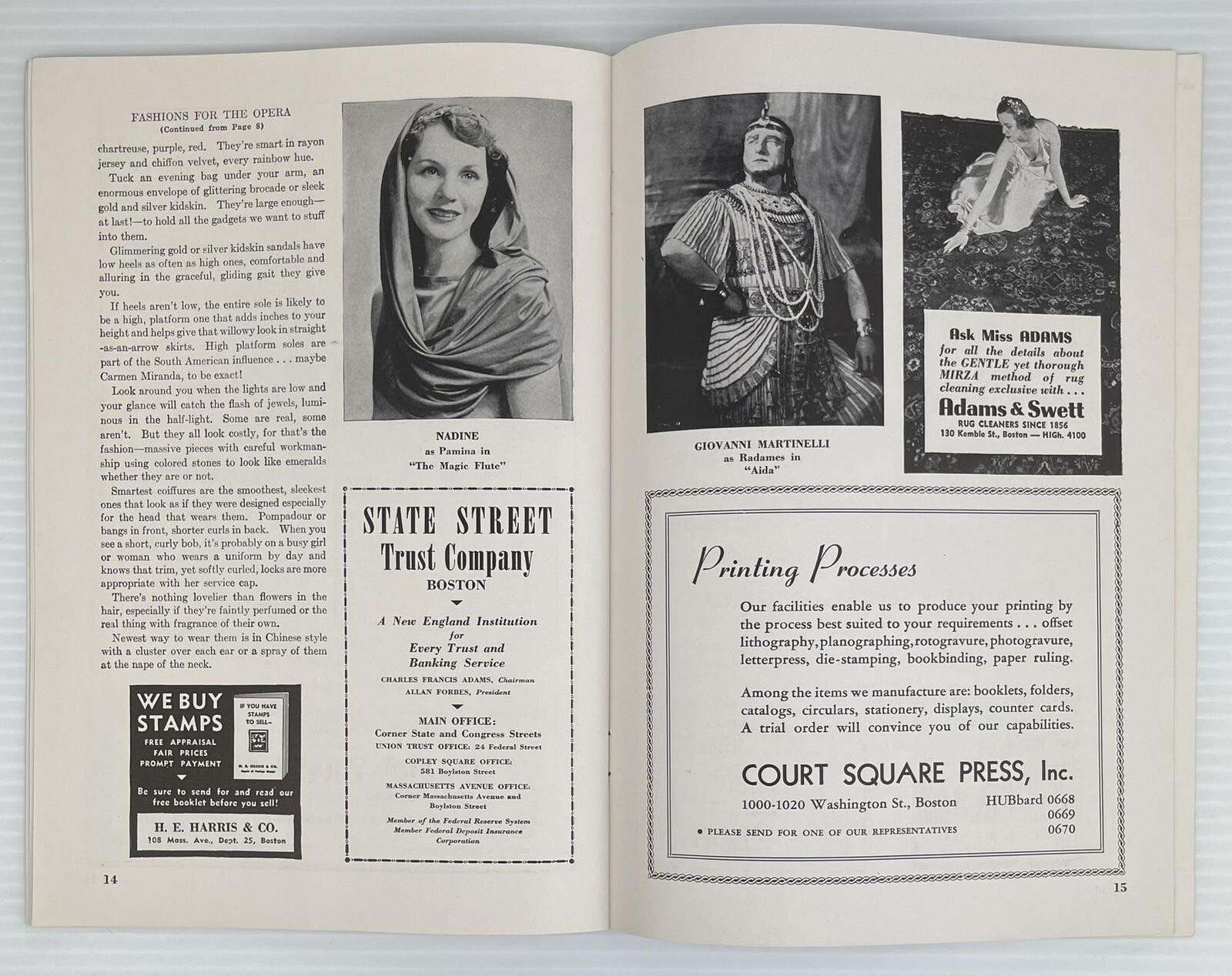 c1940s 1942 Metropolitan Opera Boston MASS Vintage Program w/ VTG Advertisements