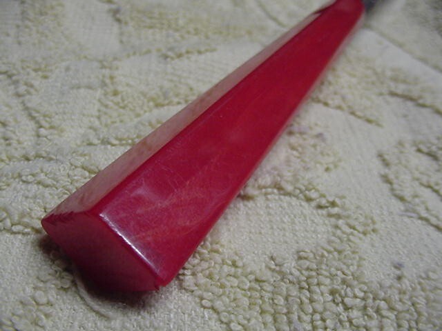 Vintage LONG 3-PRONG MEAT/SERVING/CARVING FORK RED TRANSLUCENT Bakelite Handle