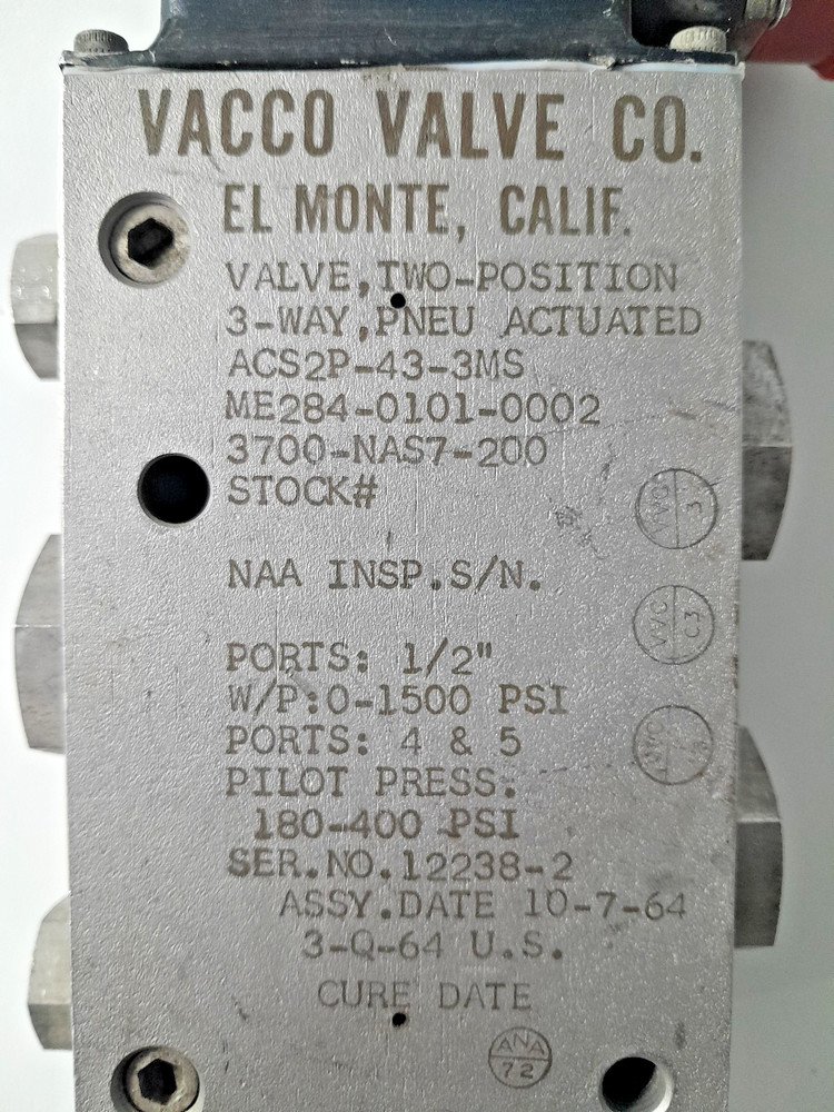 Vacco Solenoid Valve - Apollo Command Module - Rocket Engine NASA