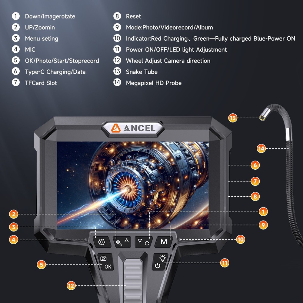 Articulating Borescope 3.9mm Lens Endoscope Camera Two-Way Inspection Camera