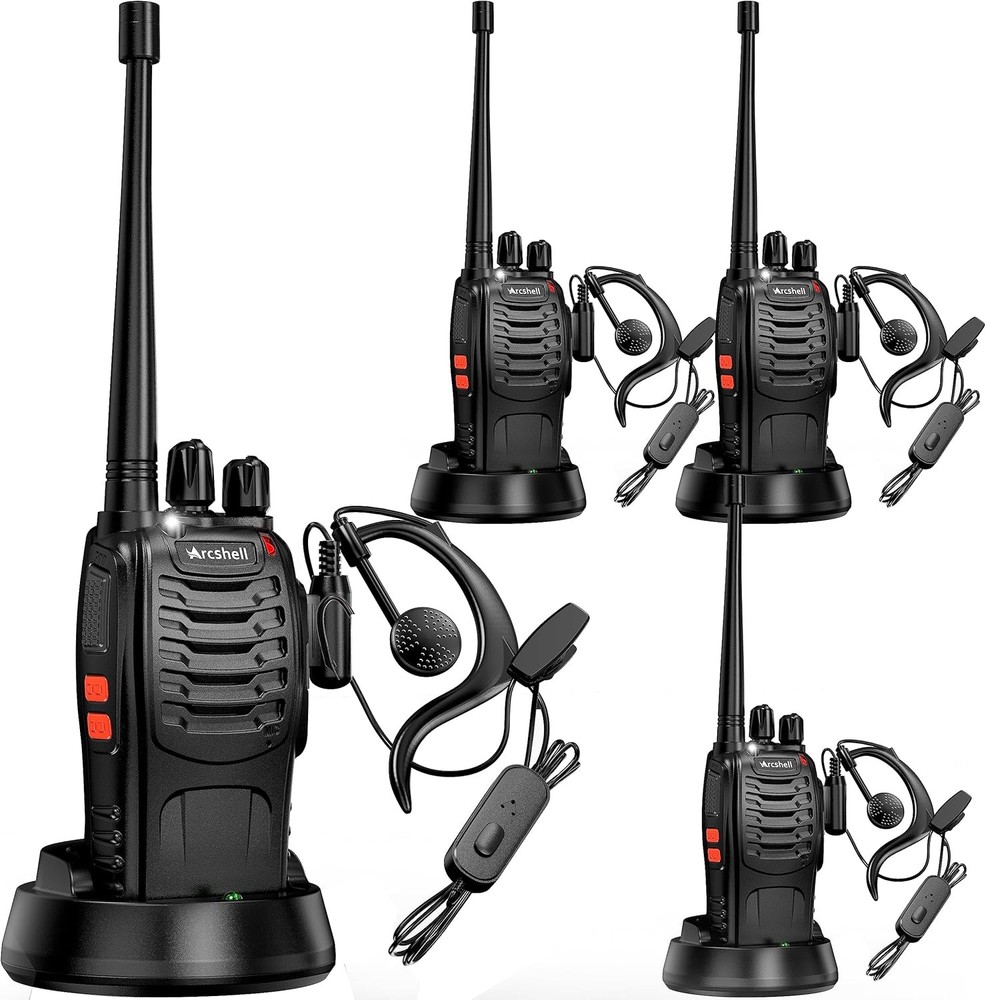 Rechargeable Long Range Two-Way Radios with Earpiece 4 Pack Arcshell Black